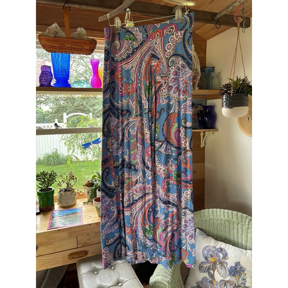 Lauren Ralph Lauren Medium paisley blue palazzo wide leg pants BOHO hippie